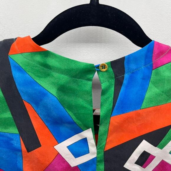 Vintage 80s Geometric Culotte Pant Set‎ Womens Small/Medium Silk Wide Leg Bright - Picture 5 of 11